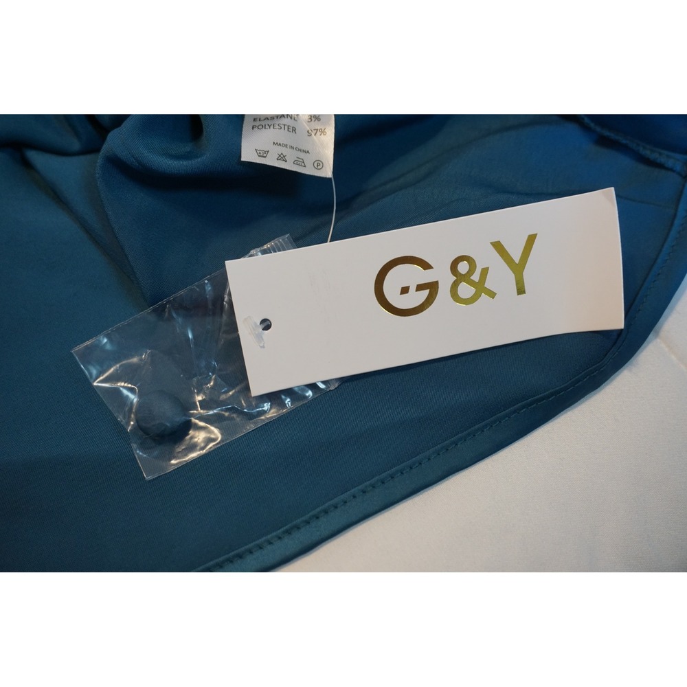 G&Y Teal Blue Satin Tie Front Mini Dress Long Sleeve Cocktail XXL NEW - Picture 8 of 8